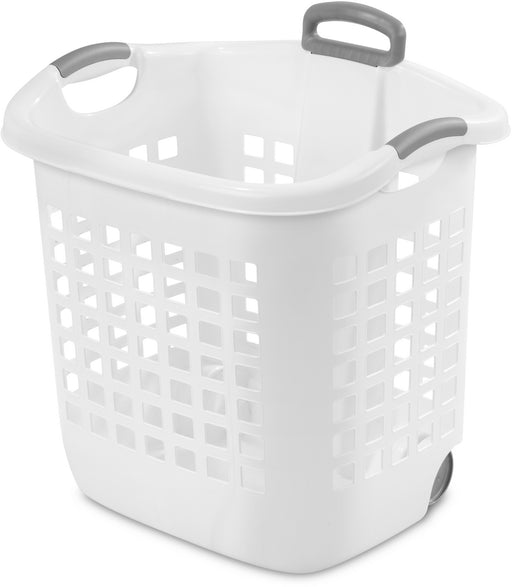 Sterilite Bushel Ultra Wheeled Laundry Basket, White, 21.13 x 16.75 x 22.13 inch