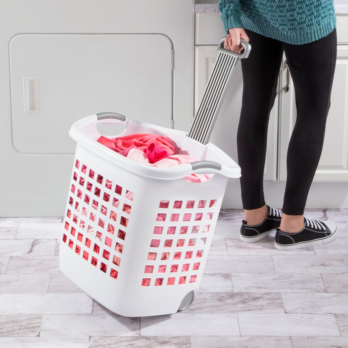 Sterilite Bushel Ultra Wheeled Laundry Basket, White, 21.13 x 16.75 x 22.13 inch