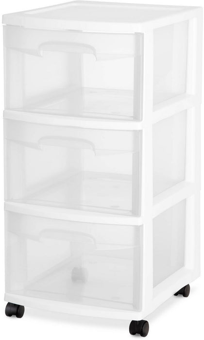 Sterilite 3-Drawer Wide Cart, Clear, 25.75 x 14.75 x 24.63 inch