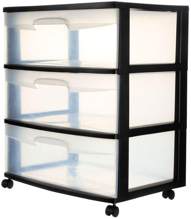 Sterilite Wide 3 Drawer Cart, Black, 15.25 x 21.88 x 25.63 inch