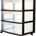 Sterilite Wide 3 Drawer Cart, Black, 15.25 x 21.88 x 25.63 inch