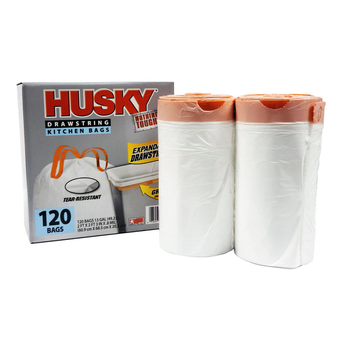 Husky Drawstring Kitchen Bags, 13 Gallon, 120 ct