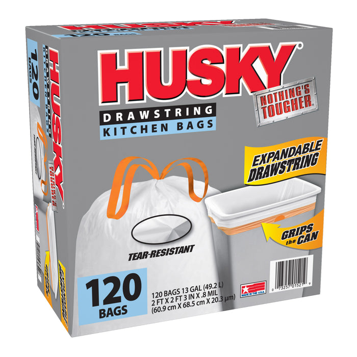 Husky Drawstring Kitchen Bags, 13 Gallon, 120 ct