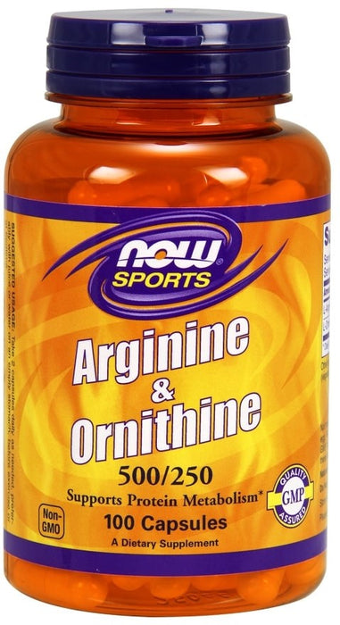 Now L-Arginine & Ornithine 500/250 Capsules, Protein Metabolism Support, 100 ct