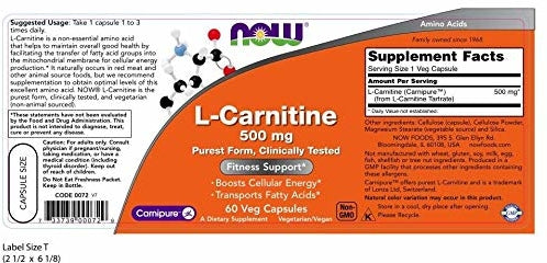 Now L-Carnitine 500mg Vegetable Capsules, 60 ct