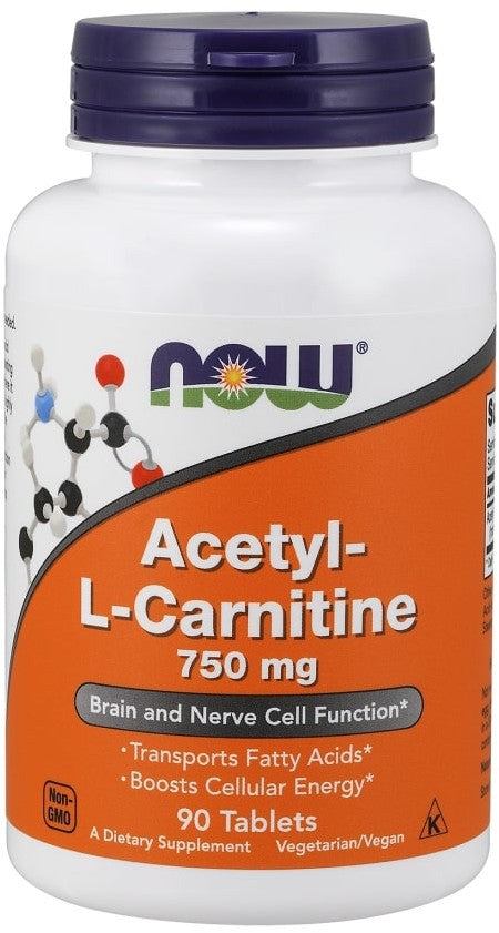 Now Acetyl-L-Carnitine 750 mg Tablets, Brain and Nerve Cell Function, 90 ct