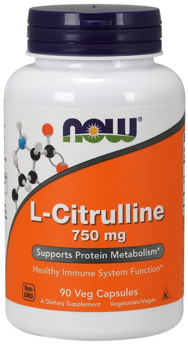 Now L-Citrulline 750 mg Veg Capsules Supports Protein Metabolism, 90 ct