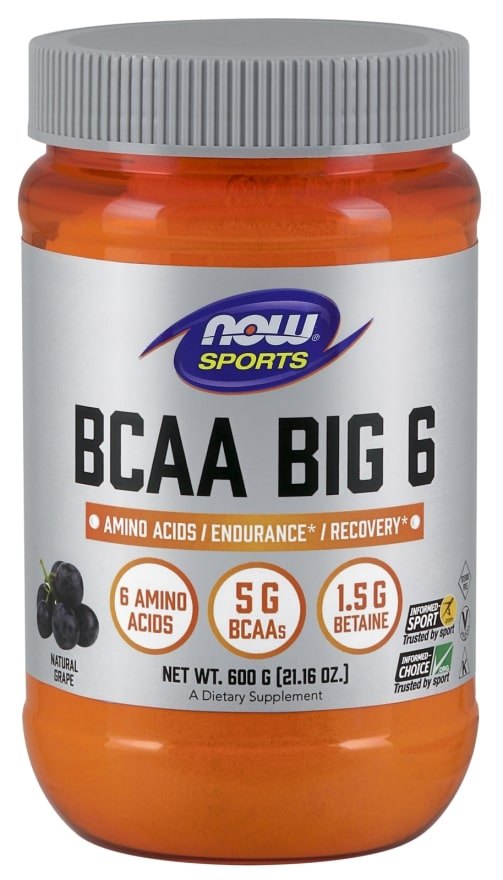 Now BCAA Big 6, Natural Grape Flavor Powder, Amino Acids, 600 gr