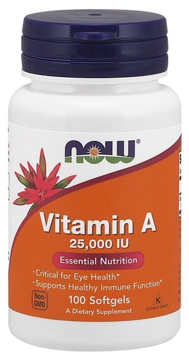 Now Vitamin A 25,000 IU Softgels, Essential Nutrition, 100 ct