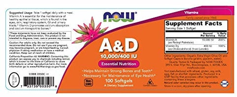 Now Supplements Vitamin A&D 10000/400 IU, 100 ct