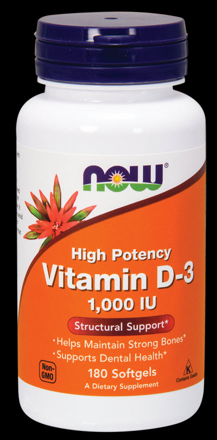 Now High Potency Vitamin D-3 Softgels, 1000 IU, 180 ct