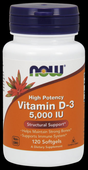 Now High Potency Vitamin D-3 Softgels, 5000 IU, 120 ct