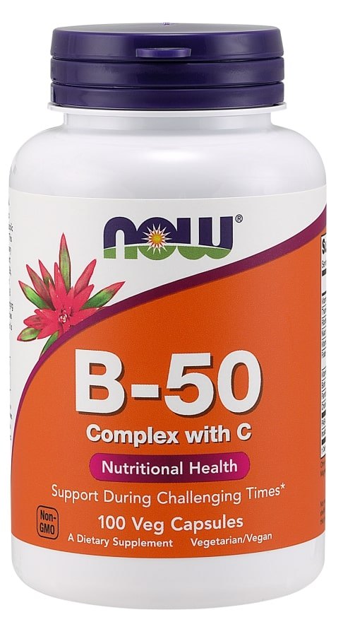Now Vitamin B-50 Complex with Vitamin C Veg Capsules, Nutritional Health, 100 ct