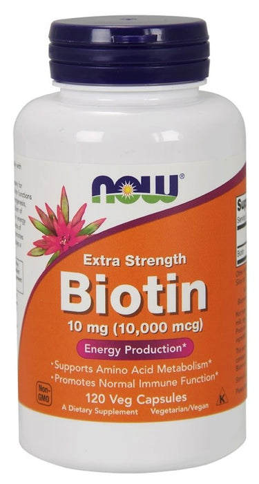 Now Biotin 10 mg, Extra Strength Veg Capsules, Energy Production, 120 ct
