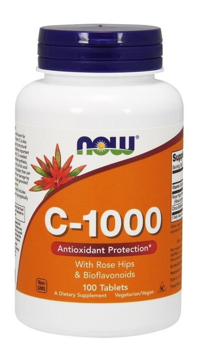 Now Vitamin C-1000 Tablets with Rose HIPS and Bioflavonoids, Antioxidant Protection, 100 ct