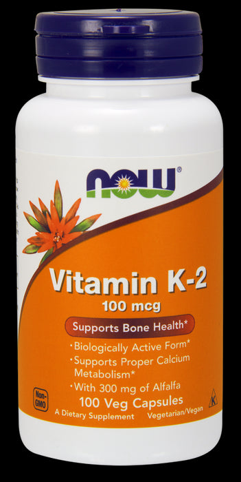 Now Vitamin K-2 Capsules, 100 mcg, 100 ct