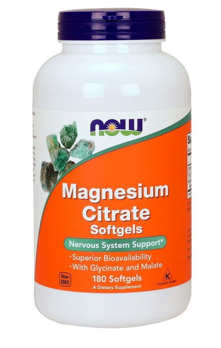 Now Magnesium Citrate Softgels, Nervous System Support, 180 ct