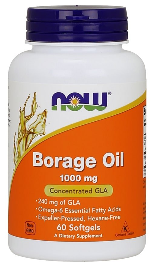Now Borage Oil 1000 mg Softgels, Concentrated GLA, 60 ct