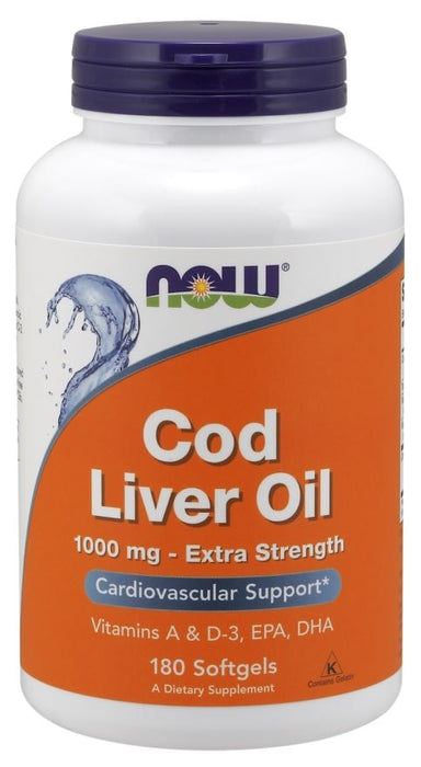 Now Cod Liver Oil, Extra Strength 1000 mg Softgels, Cardiovascular Support, 90 ct