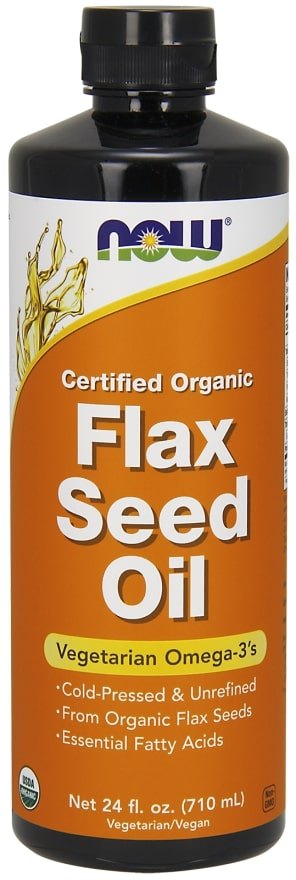 Now Flax Seed Oil Liquid, Certified Organic, Vegetarian Omega-3's, 710 ml