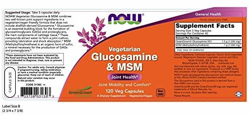 Now Supplements Glucosamine & MSM Vegetarian, 120 ct