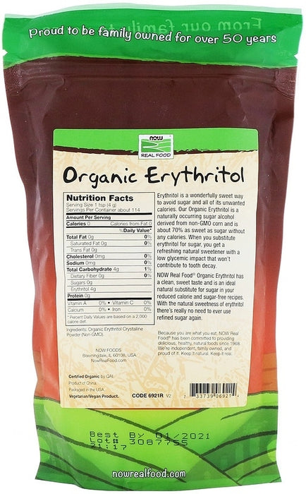 Now Organic Erythritol Powder, 454 gr