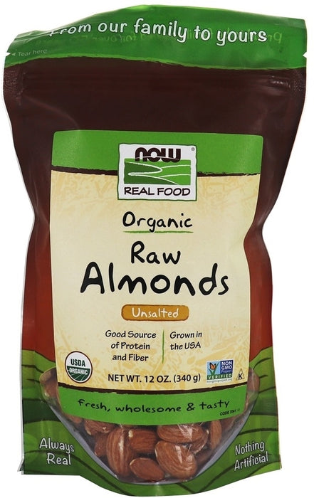 Now Organic Raw Almonds, 340 gr