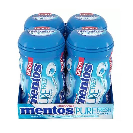 Mentos Pure Fresh Sugar-Free Chewing Gum, Fresh Mint, 4 x 50 ct ...