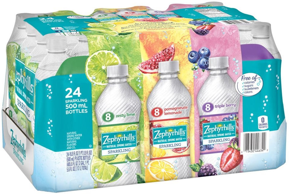 Zephyrhills Sparkling Water Spring Water, Variety Pack, 24 x 500 ml