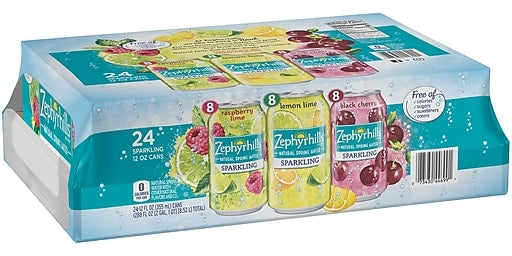 Zephyrhills Sparkling Water Cans, Variety Pack, 24 x 12 oz