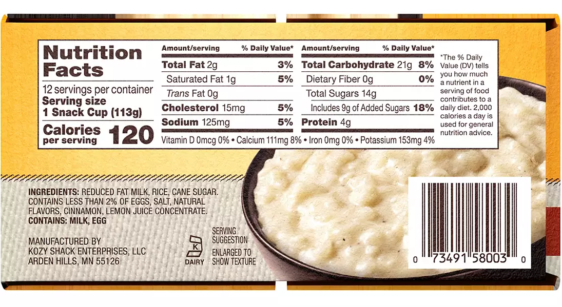 Kozyshack Cinnamon Raisin Rice Pudding , 12 x 48 oz