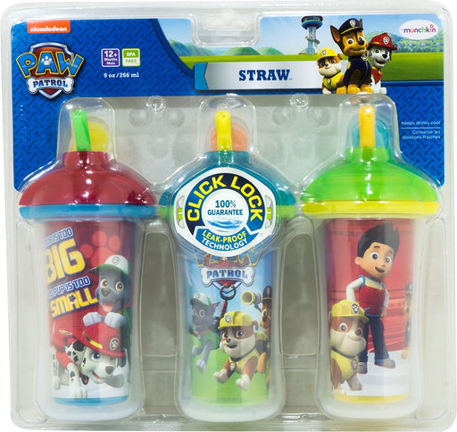 Munchkin Paw Patrol Insulated Straw Cups, Boys, 12 months +, 9 oz, 3 pcs