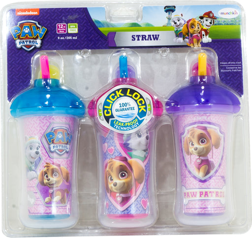 Munchkin Paw Patrol Insulated Straw Cups, Girls, 12 months +, 9 oz, 3 pcs