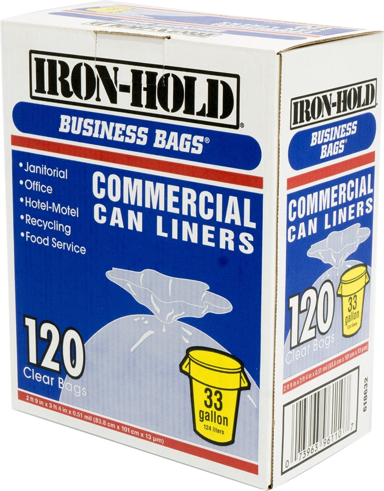 Iron Hold Commercial Can Liners Business Bags, 33 Gallons, 120 ct