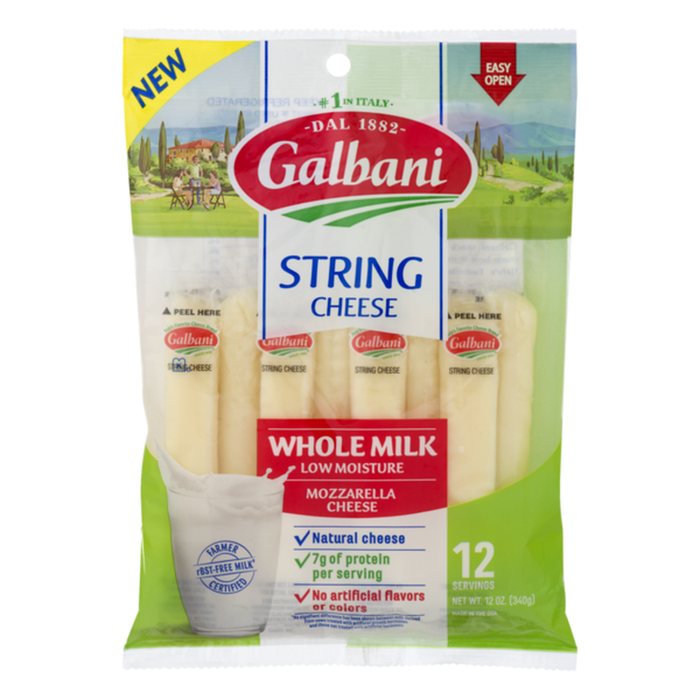 Galbani Mozzarella String Cheese With Whole Milk 12 X 1 Oz —