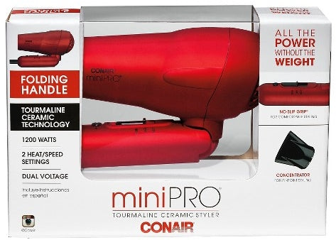 Conair Mini Pro Tourmaline Ceramic Style Dryer, 1200 watts