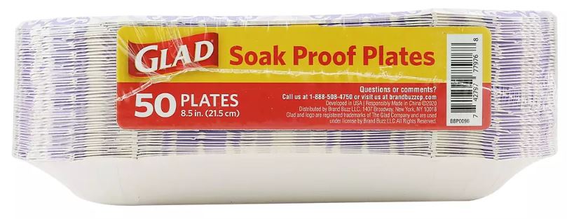 Glad Everyday Heavy Duty Soak Proof Paper Plates, 8.5 Inches , 50 ct