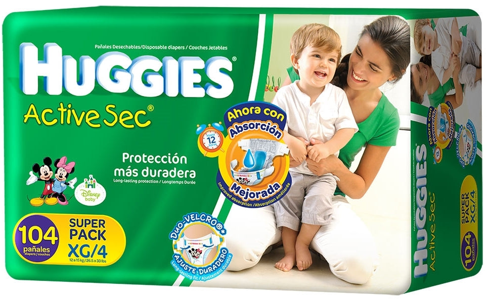 Huggies Active Sec Diapers Size 4, 12-15 kg, 104 ct