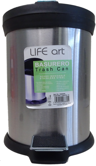 Life Art Stainless Steel Trash Can, 3 Liter, 1 pc