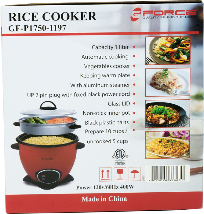GForce Rice Cooker Aluminum Infused Rice & Grain Cooker with Vegetable Steam Tray, 10 Cup