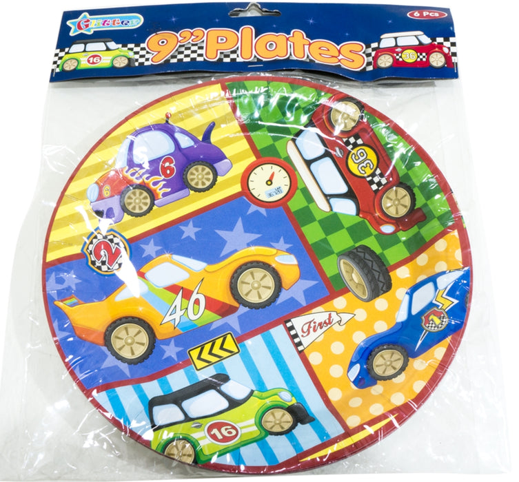 Glitter Party 9-Inch Paper Plates, Car Theme, 16 ct