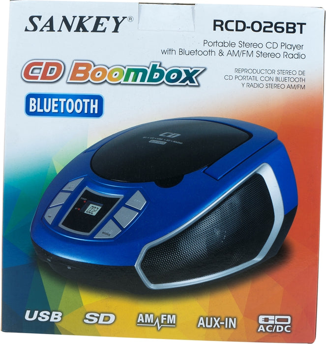 Sankey CD Boombox with Bluetooth (Specify Color at Checkout), Model # RCD-026BT