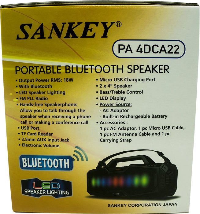 Sankey Portable Bluetooth Speaker with LED Lights, Model # PA 4DCA22