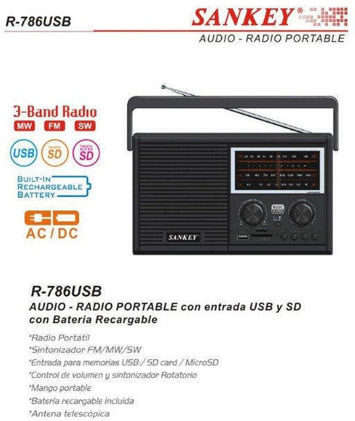 Sankey Portable 3-Band Radio, Model #: R-786USB