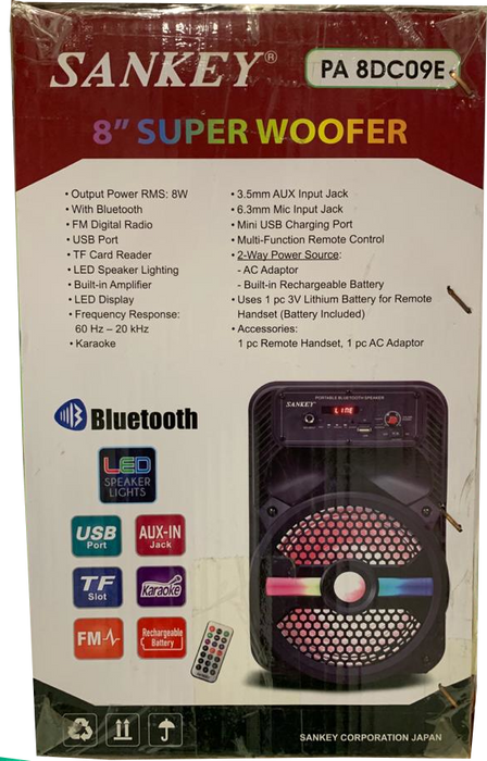 Sankey Bluetooth Speaker With Super Woofer, PA-8DC09E, 1 pc
