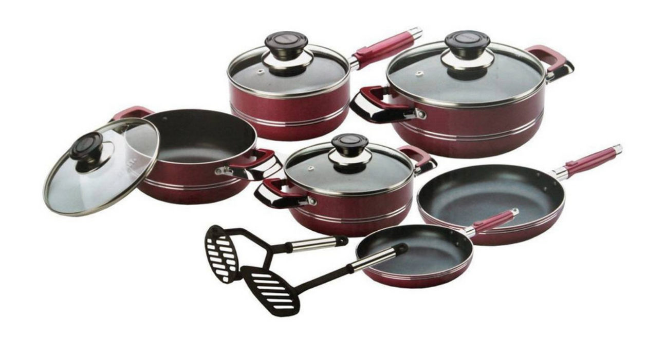 Sankey Non-Stick Cookware Set, Red/Black, W-1277, 12 pcs