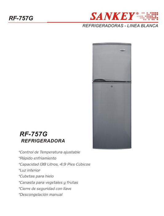Sankey Refrigerator, 138L, Grey, Model #RF-757G