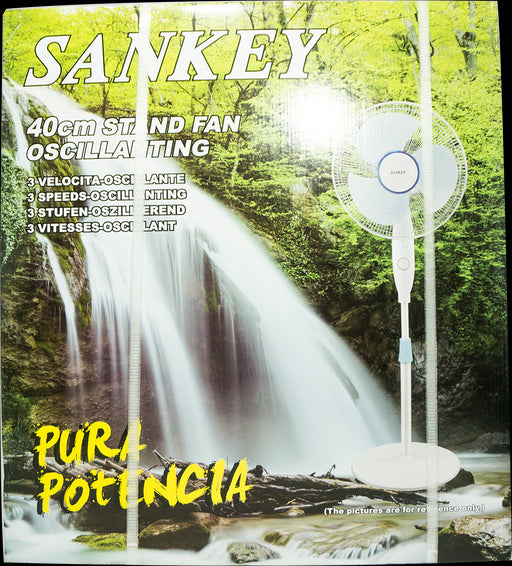 Sankey White Oscillating Stand Fan, 16 inch, 3 speeds with Remote Control, Model # FN-1747RC