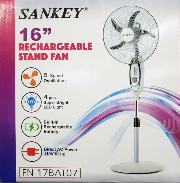 Sankey Rechargeable Stand Fan, 16 Inch, 1 pc