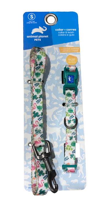 Animal Planet Pet Collar and Leash, White/Green, 2 pcs